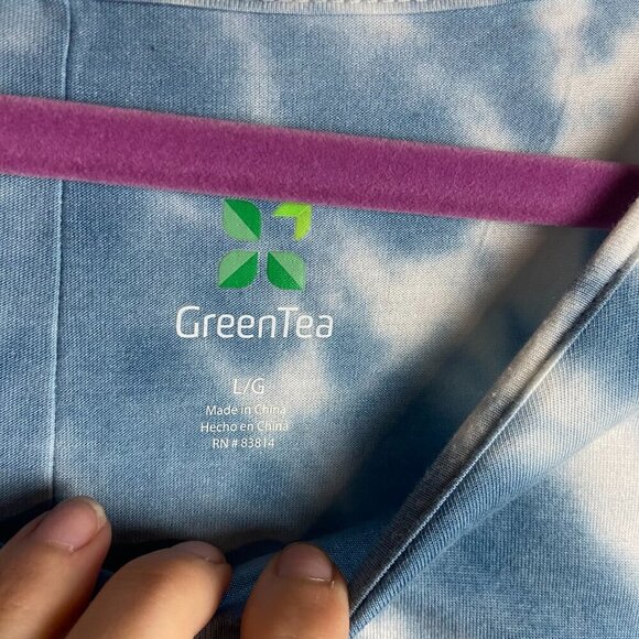 Green Tea Size Large Blue White Tie Dye High Low Tee Soft Casual Oversized Boho - Picture 6 of 6